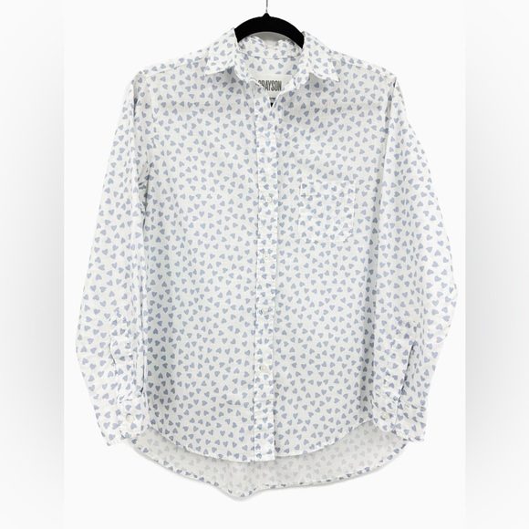 Grayson “The Hero” Blue Heart Print Button-Down Shirt Size 02 (Small) - Picture 2 of 12